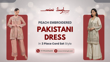 Peach Embroidered Pakistani Dress in 3 Piece Cord Set Style