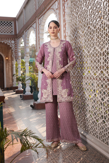 LILAC CRUSHED TISSUE EMBROIDERY 3 PIECE SET