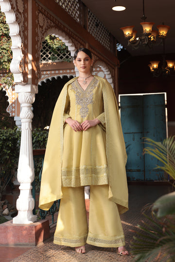 GOLD SILK SUIT SET (PANEL PANT)