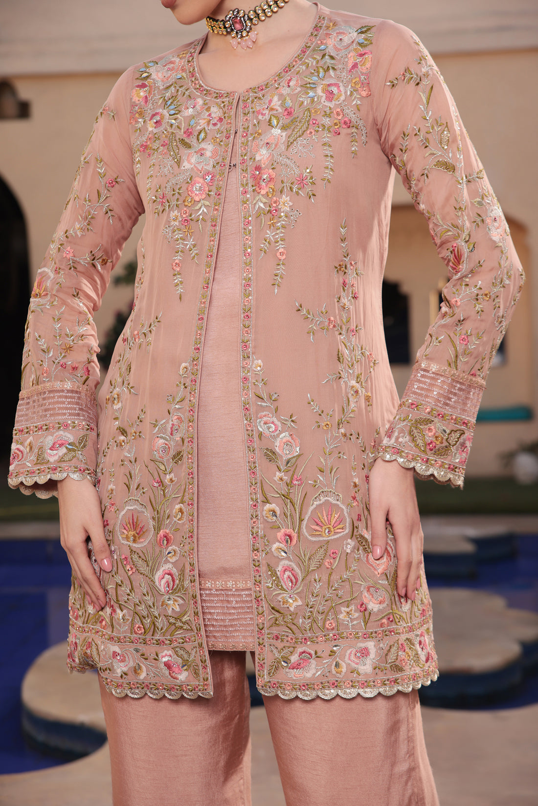 PEACH PAKISTANI 3 PIECE CORD-SET (STRAIGHT PANT)