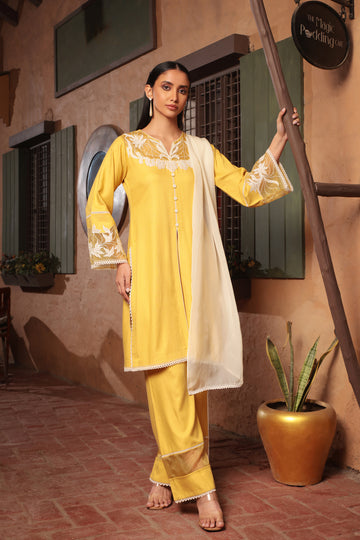 YELLOW LINEN SILK PAKISTANI SUIT SET