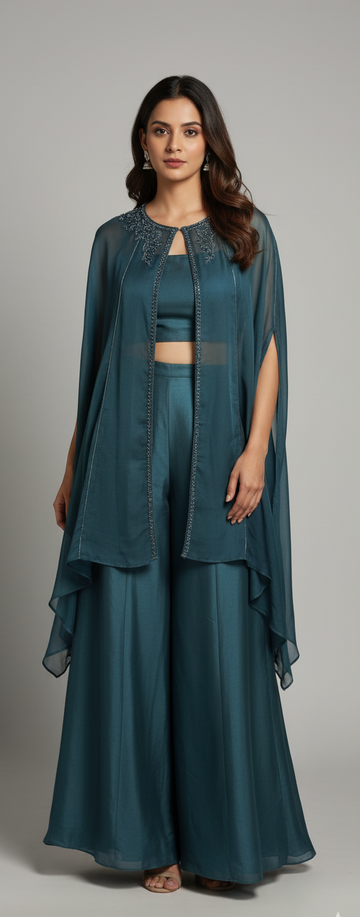 OMBRE ROUGE CAPE SET WITH PANEL SHARARA