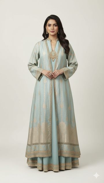 ethnic wear double layered suit