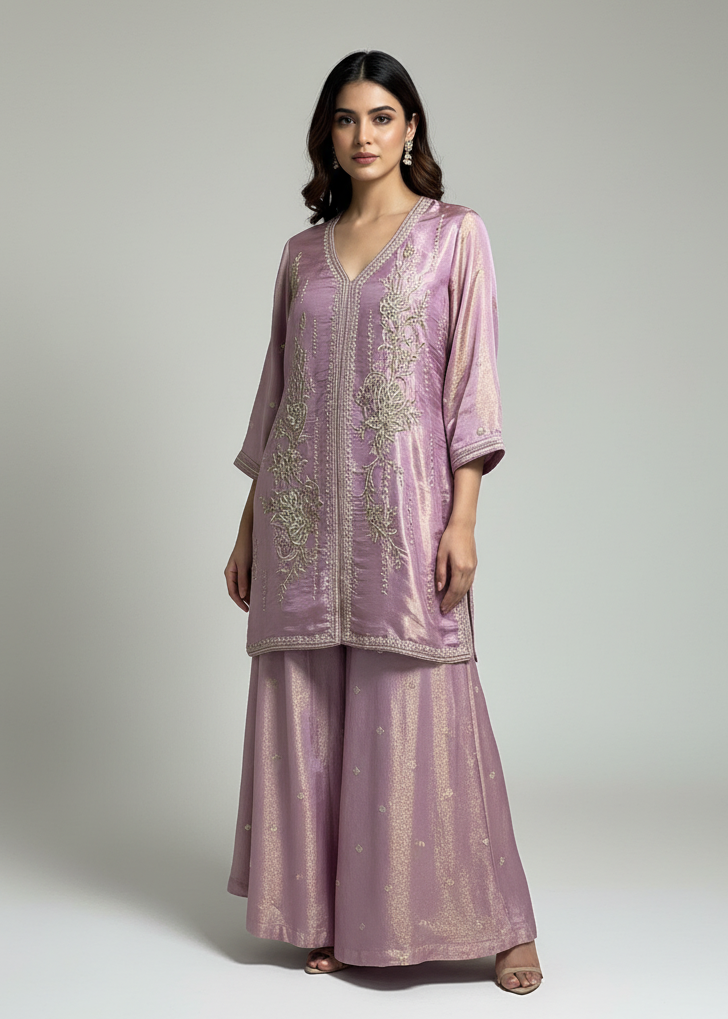 ethnic suit in tissue fabric