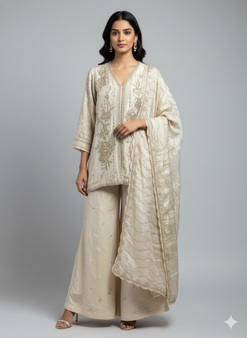 ethnic suit in tissue fabric