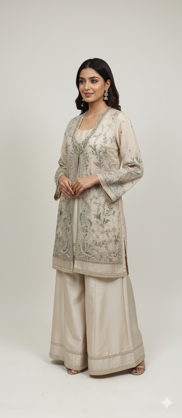 Pakistani Ethnic Cord Set – Sea Green & Ivory