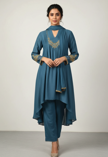 blue colour designer 2 piece suit with dupatta
