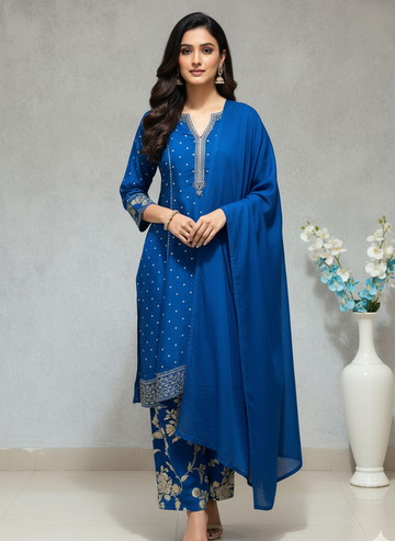 suit with printed pent and dupatta