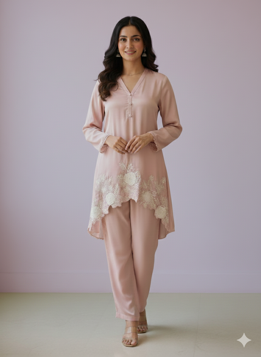 Floral Embroidered Georgette Tunic Set